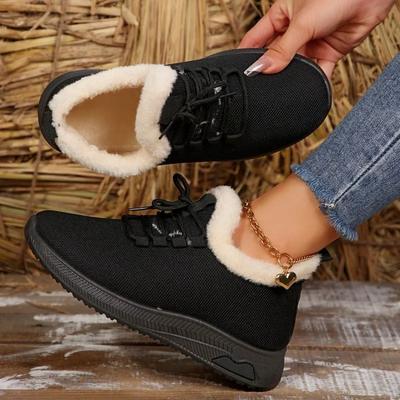 Damen Winterstiefel Neue Warme Verdicken Schneestiefel Schnürstiefeletten Rutschfeste Plüschfellschuhe Warm halten Knöchelstiefel Übergröße