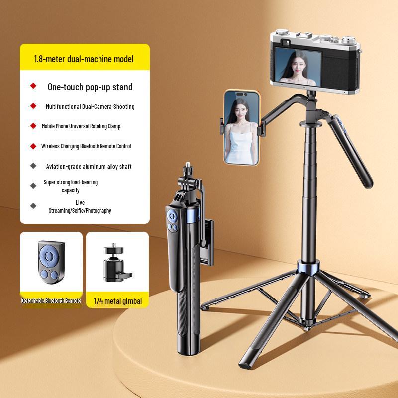 Dual-Camera Anti-Shake Selfie Tripod for Live Streaming and Outdoor Photography