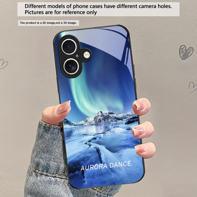 Lake Aurora Ice Surface For iPhone 17 Air 16 E 15 Plus 14 Pro Max 13 12 Mini 11 5 6 7 8 Plus XR XS Max SE Black Glass Phone Case