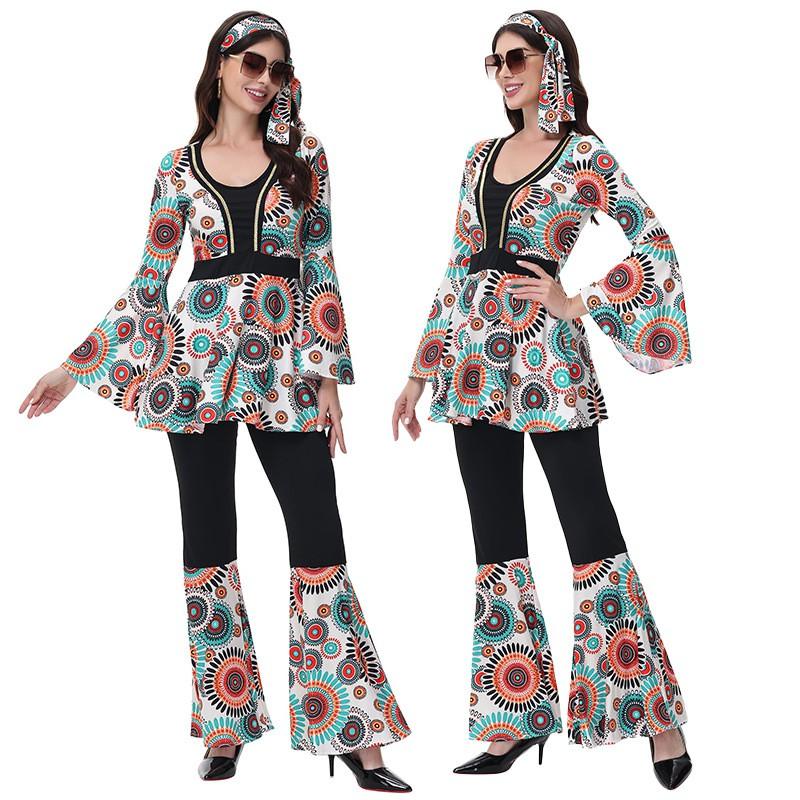 Hippie Halloween Costume Women Men 70s Disco Outfit Retro Party Couple Cosplay Stage Wear