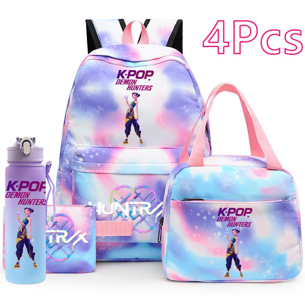4Pcs/set Anime K-Pop Printed Backpack Handbag Pencil Case with 750Ml Water Bottler for Teenager Boy Girl Schoolbag Large Capacity Bookbag Mochila