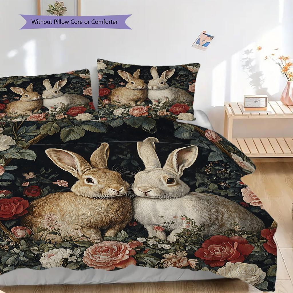 Rabbit Pattern Bedding Quilt Set Quilt Cover Pillowcase Home Decoration Birthday Gift (1 * duvet cover + 2 * pillowcase, without core)