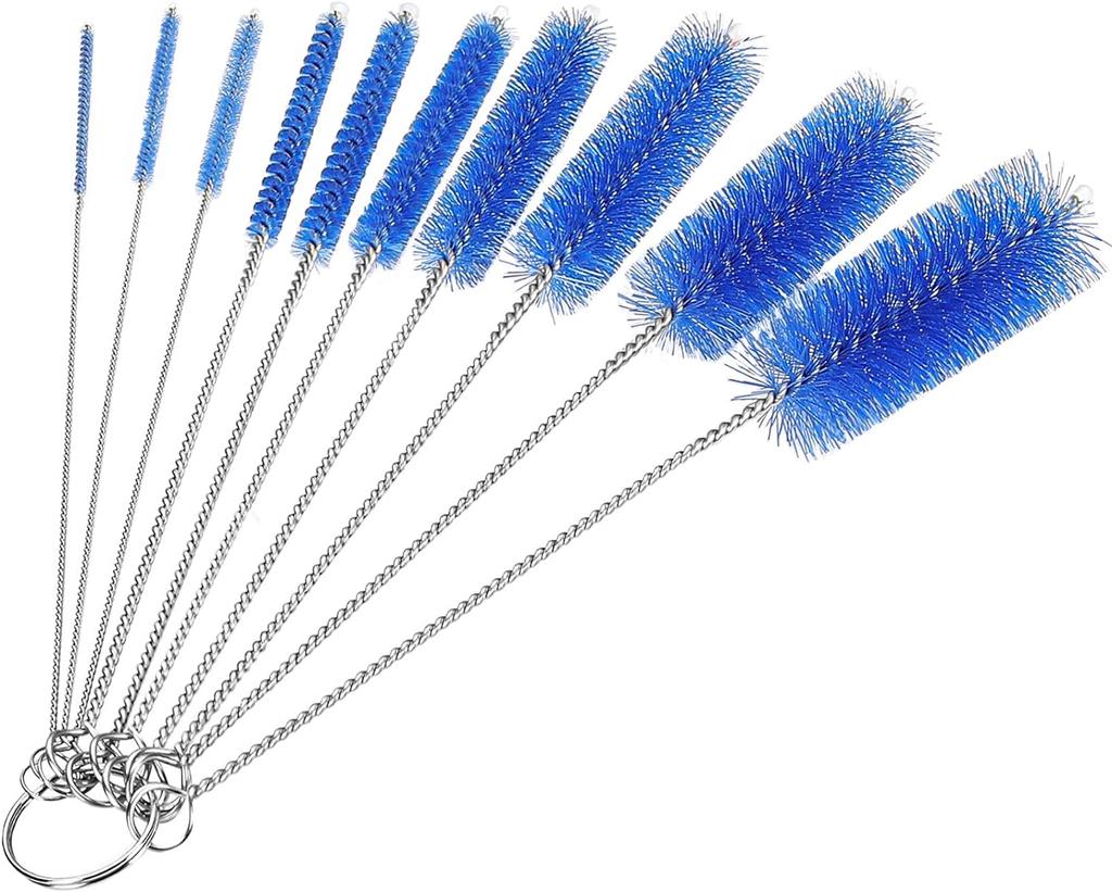 Bottle Cleaning Brushes, 8 Inch Nylon Tube Brush Set, Cleaner for Narrow Neck Bottles Cups with Hook, Set of 10pcs