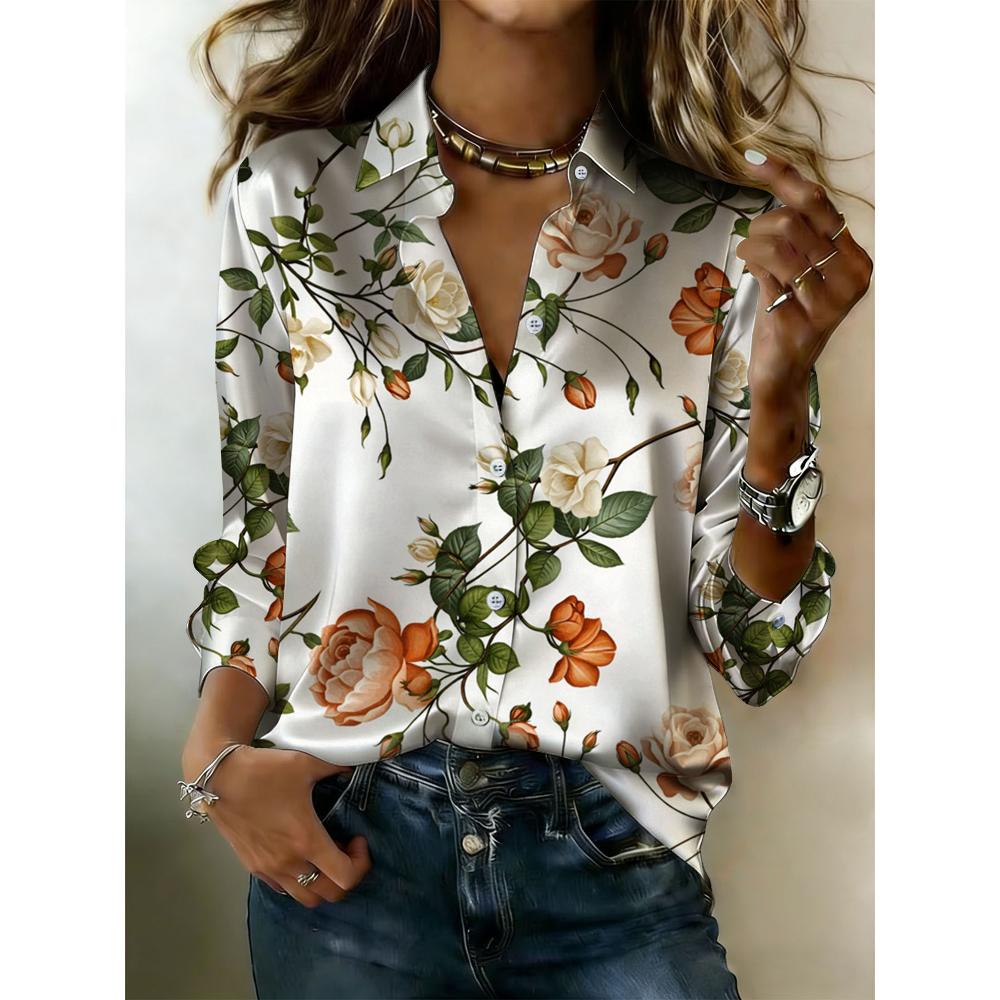 Women's Floral Print Blouse, Elegant and Simple Collar Blouse, Suitable for Both Casual and Professional Wear
