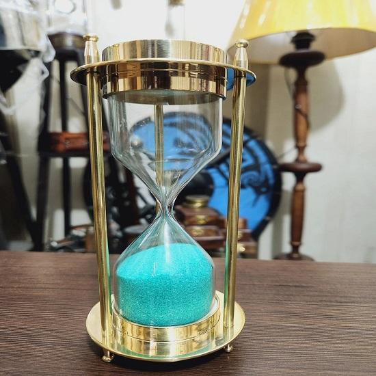 

Green Sand Brass Hourglass Desk Decor with Functional Compass Unique Gift, Executive Meditation Tool, Nautical Theme