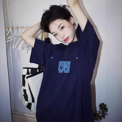 Pure Cotton Shoulder Short-sleeved T-shirt Women's American High Street Niche Design Sense Summer New Half-sleeved Loose Large-size Top