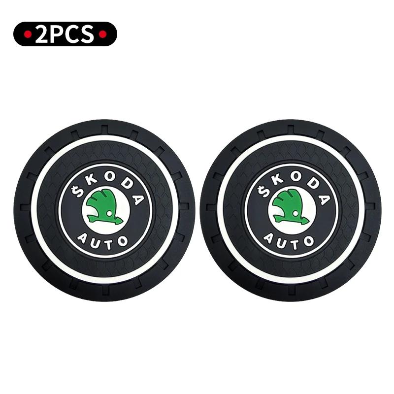 2Pcs Car Coasters Anti-slip Water Cup Mat Accessories For Skoda 3 2 VRS Vision Kodiaq Favorit Rapid Octavia A5