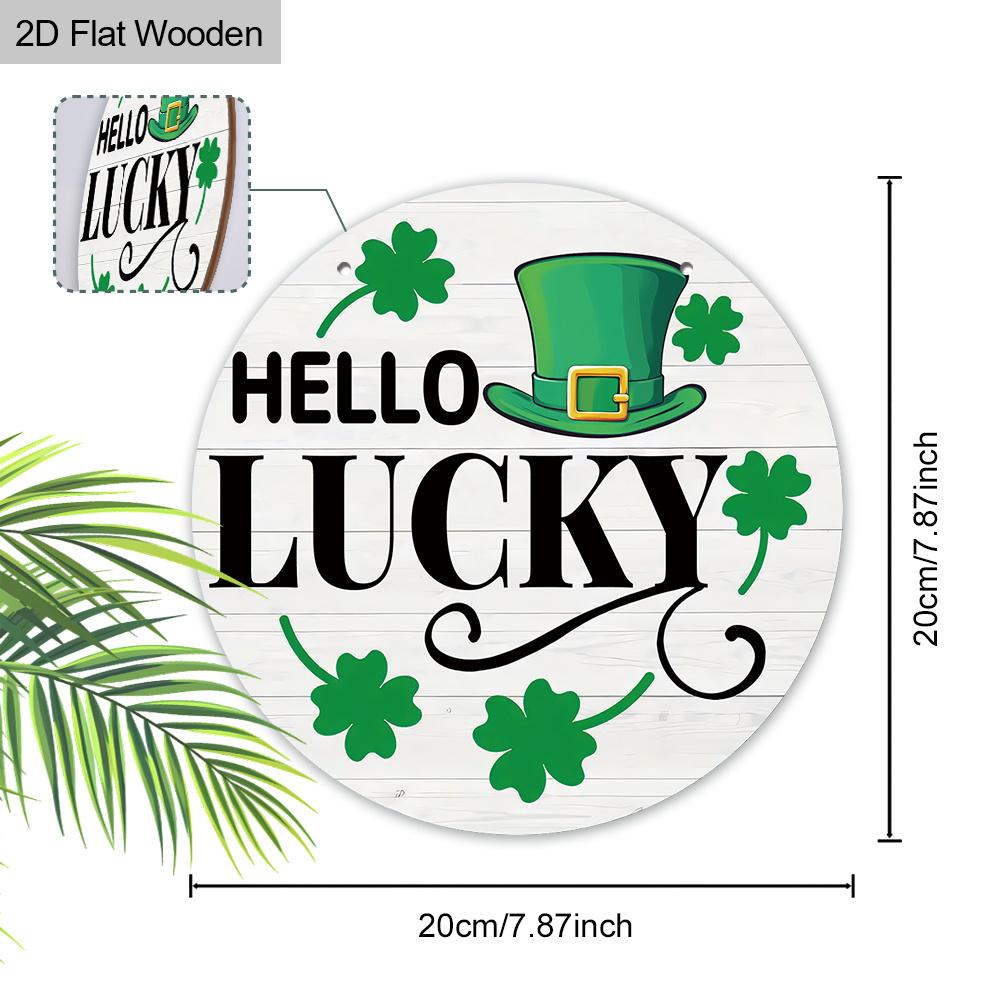 Rustic Wooden Sign with Shamrock Lucky Clover Pattern, Round Sign for Front Door, Wall Hanging Decor - Ideal St Patricks Day Gift for Family & Friend