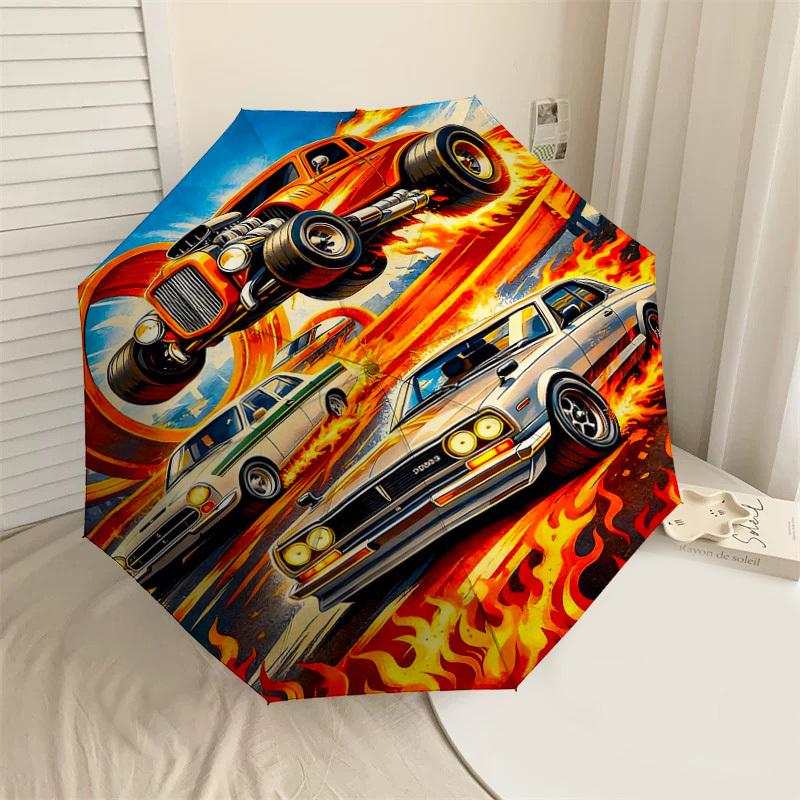 

1PC Hot Rods Flames Umbrella-8-Rib Reinforced, Automatic Open, Lightweight & Durable, Cute Fashion Accessory for Outdoor-T331
