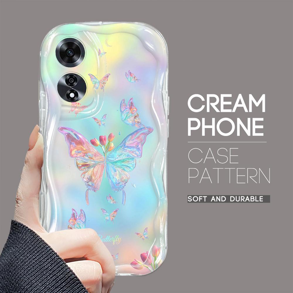 For OPPO A17 A18 A38 A58 A98 Reno7 Z 8Z 8T 11F 11 Pro Realme 12 Lite 12 Pro C30 Colorful Butterfly Cream Texture Soft Full Lens Protect Phone Case