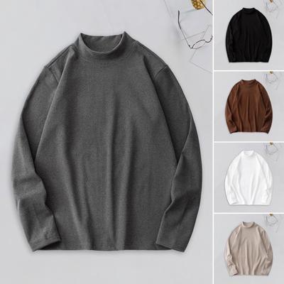 Autunno Inverno Uomo Fondo Top Slim Fit Spesso Peluche Collo Alto Maglione Elasticizzato Maniche Lunghe Colore Puro Taglie Forti Lunghezza Media Fitness Esercizio