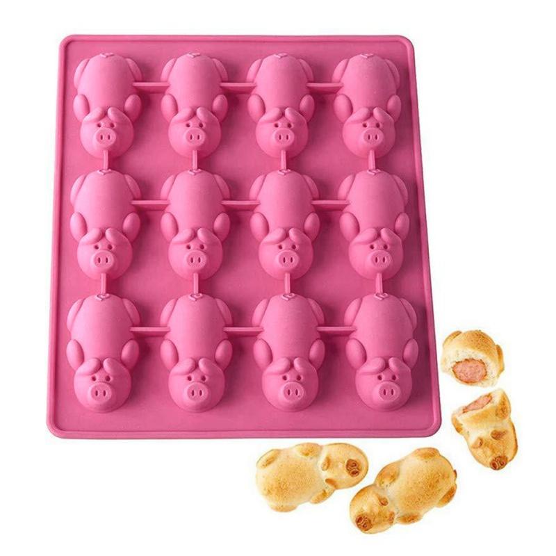12 Hole Pig Shaped Cake Mold Silicone Cute Chocolate Jelly Rock Sugar Mold DIY Baking Mold Baking Tool
