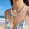 Vintage Vacation Style Starfish Shell Conch Necklace Niche Multi-Layer Stacked Collarbone Chain Spice Girl Neck Chain Accessories