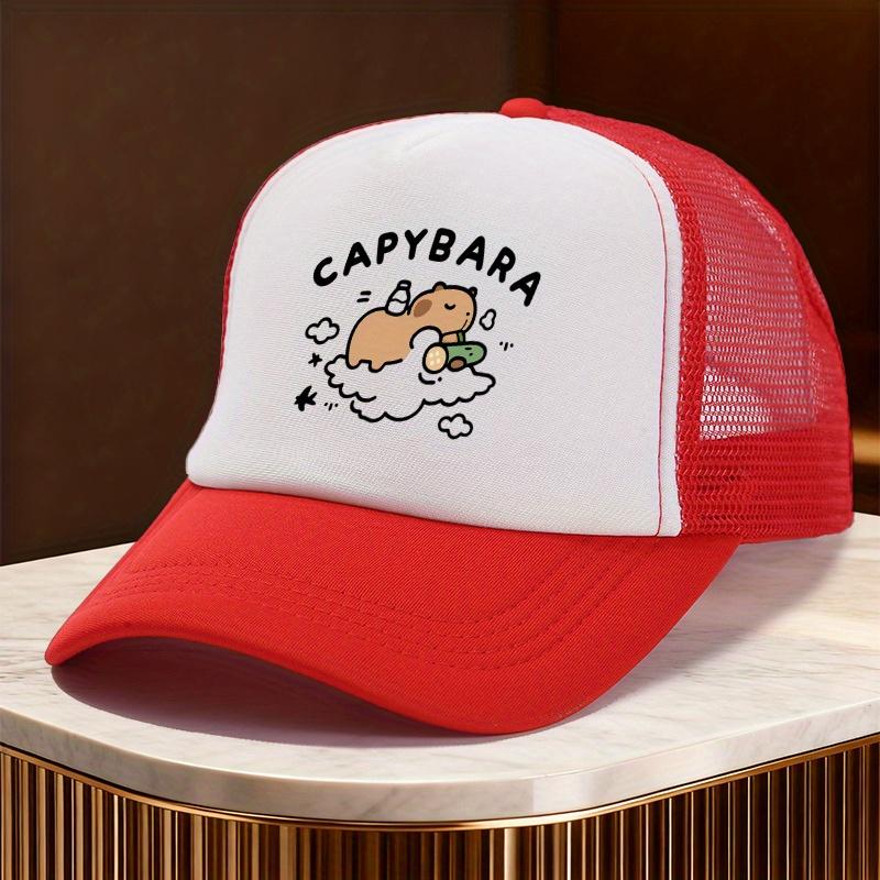 Capybara Sleeping on Cloud Graphic Trucker Hat Polyester Mesh Baseball Cap Casual Gift