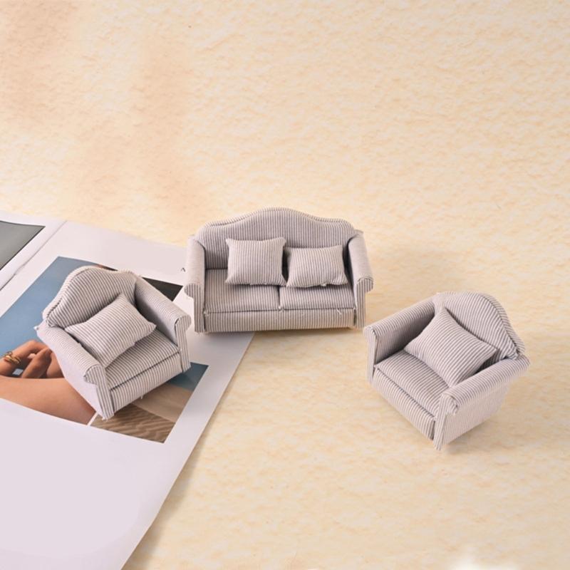Handmade Miniature Sofa Model Figure 1/12 Dollhouses Decorative Accessories Detailed Wooden Furniture for Craft Project