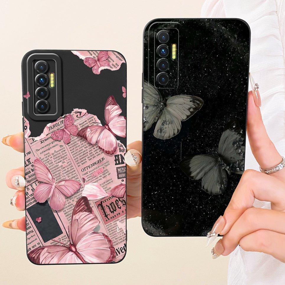 Daisy Bow Pattern Butterfly Flower Cherry Back Cover For Tecno Camon 17 17P 17 Pro Phone Case Soft Silicone Casing CG6 CG7 CG8