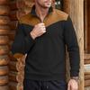 Herbst Winter Herren Color Block Sweatshirt Vertikal Rippstrick Halber Reißverschluss Stehkragen Pullover Wildlederflicken Schulter Ellbogen Vintage Lässig Langarm Oberteile