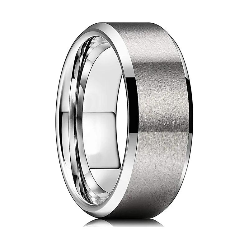 

Simple 8mm Purple Stainless Steel Rings For Men Women Purple Matte Finish Beveled Polished Edge Men Rings Wedding Band 13&No Engrave срібний