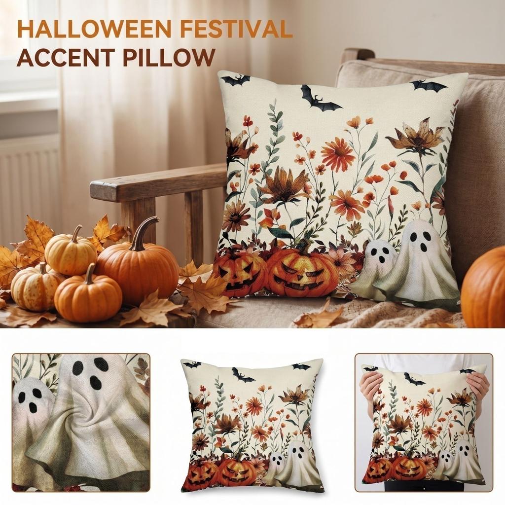 Halloween Pumpkin Cover 1818 Inches Single Sided Print Decorative Square Throw Case for Couch Sofa Bedroom