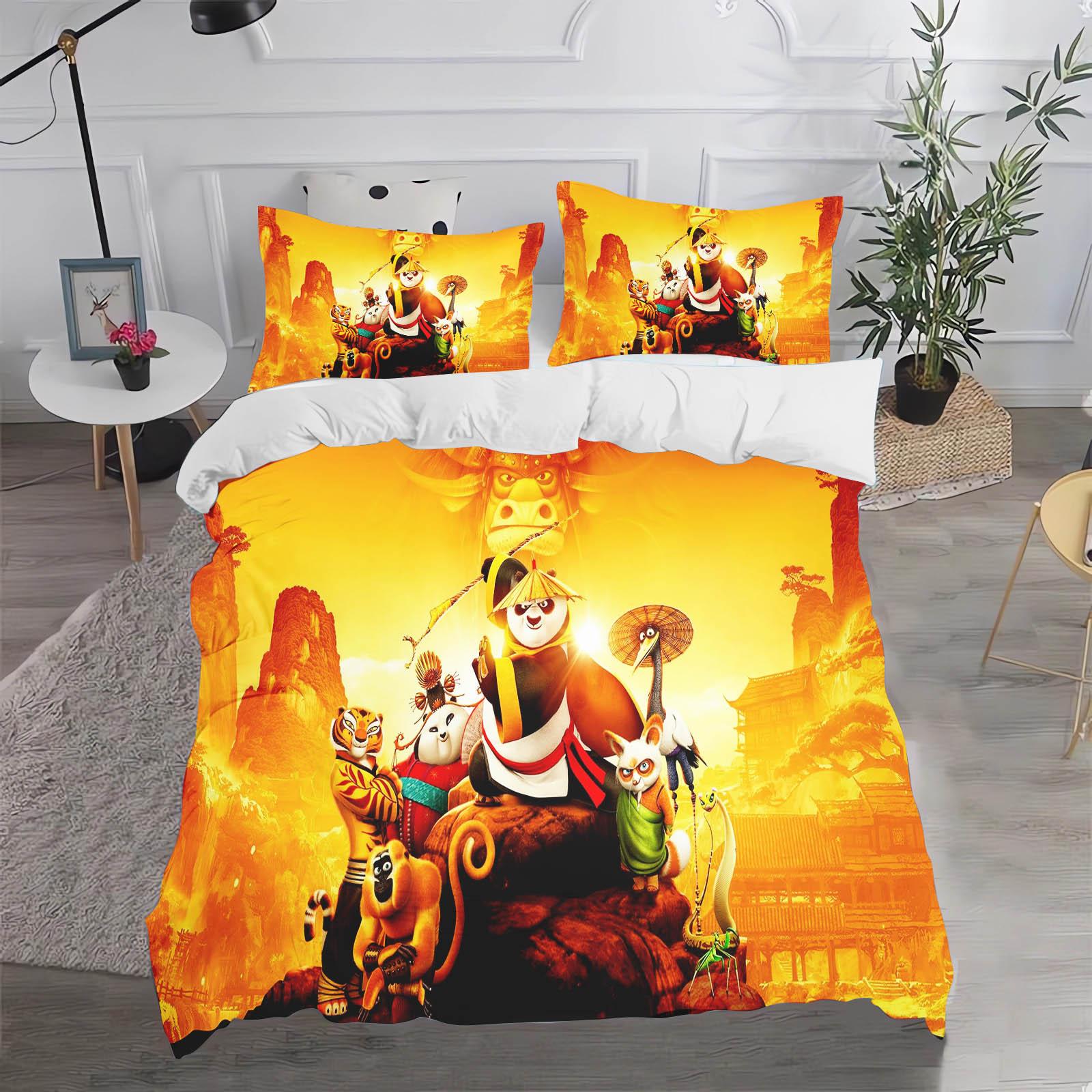 

Кунг-фу Панда Дім Аніме Набір з 3 предметів 1 Підковдра 3D Дитяча постільна білизна з наволочкою Підходить для дітей та дорослих 155x220cm