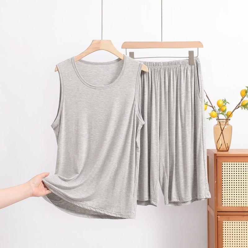 

Мужской модальный жилет с шортами, летний свободный большого размера, футболка без рукавов, внешний карман, домашняя пижама, комплект брюк 8XL светло-серый