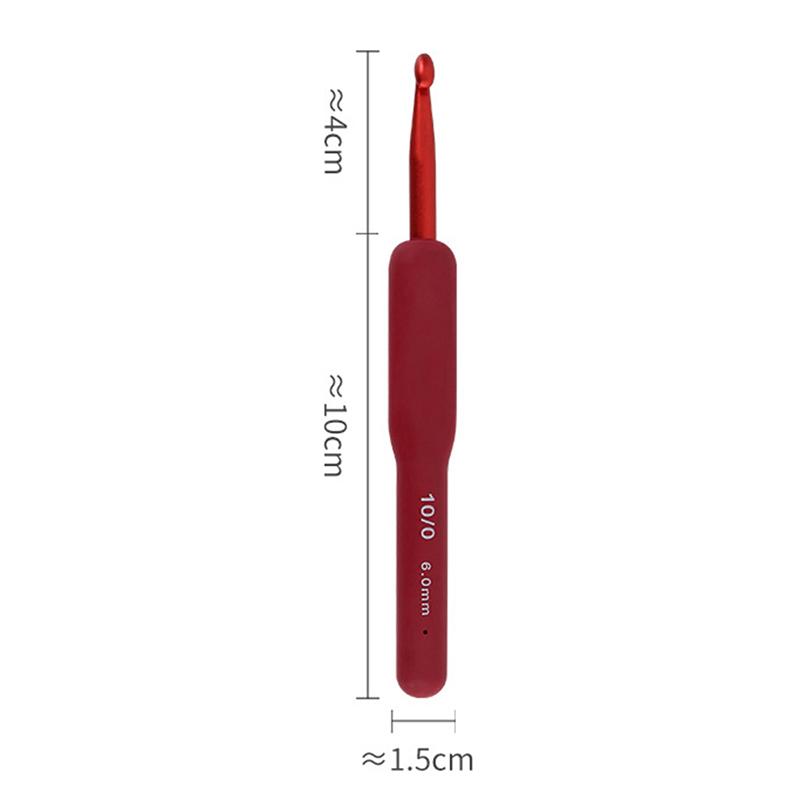 1Pc Red Crochet Hook Silicone Handle Aluminum Hand Knitting Needles Crocheting