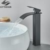 Brushed Golden Basin Faucets Elegant Waterfall Bathroom Sink Faucet Single Lever Hole Deck Mount Brass  Mixer Taps