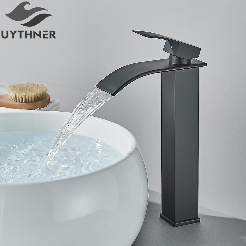 Brushed Golden Basin Faucets Elegant Waterfall Bathroom Sink Faucet Single Lever Hole Deck Mount Brass Mixer Taps