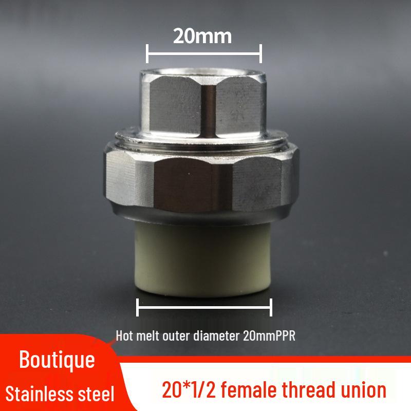 

PPR Stainless Steel Union Fitting, 1 Male x 32mm Female Thread, 6-Point Gray, 20mm Female Thread Extension