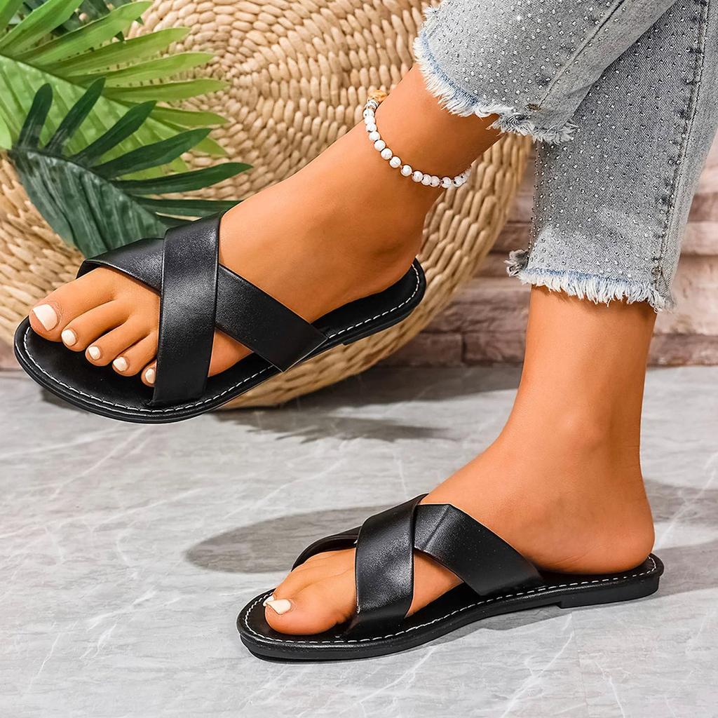 Womens Slide Sandals, Non- Water-Resistant PU - Sandals with All-Day Comfort for Indoor Outdoor Casual Errands & Beach Days