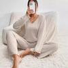 2025 Autumn/Winter Hot Selling Ribbed V-Neck Long Sleeve Brushed Casual Set for Women