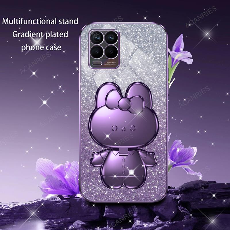 Roztomilý 3D králíček make-up zrcátko stojánek pokovený kryt pro Oppo Realme 8 9 Pro Plus 4g 5g ochrana zadního krytu na Realme8 9pro