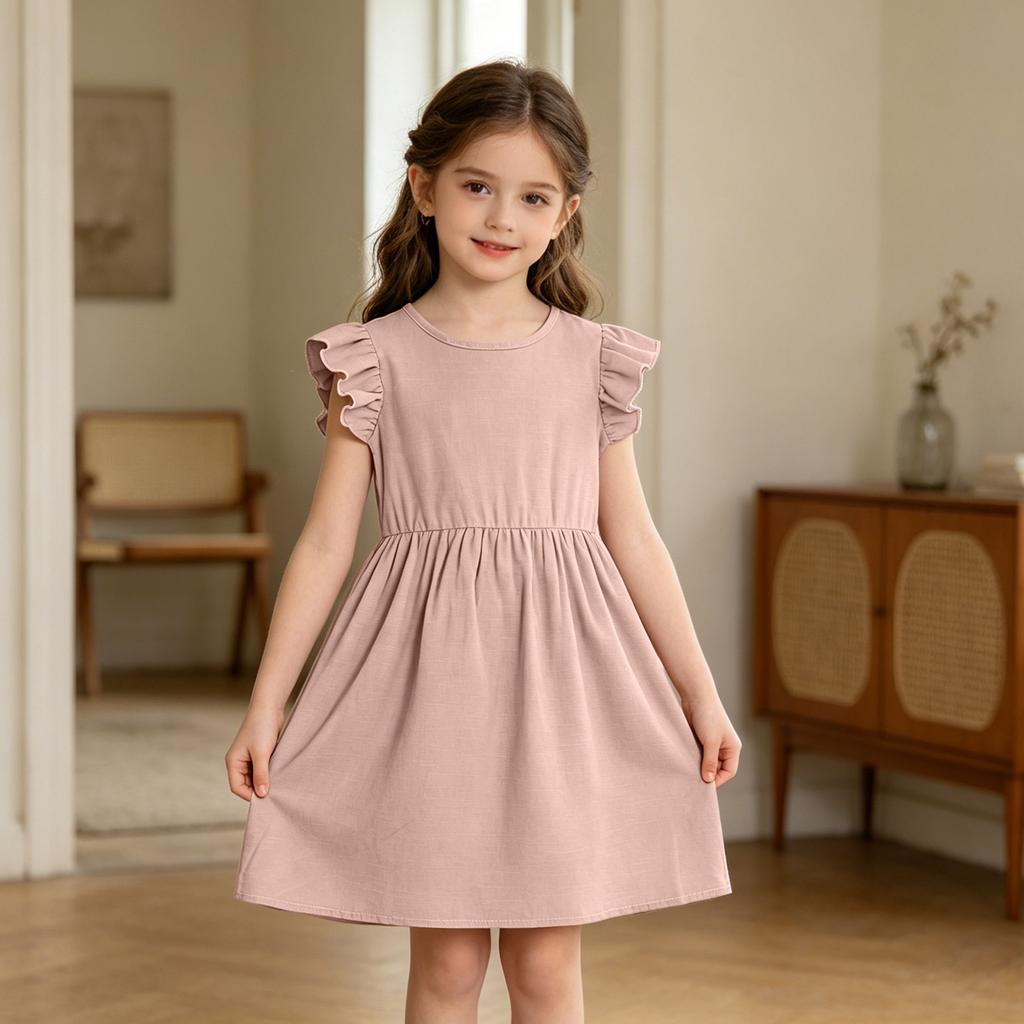 Girls' Linen Dress - Summer Breathable Casual Sundress