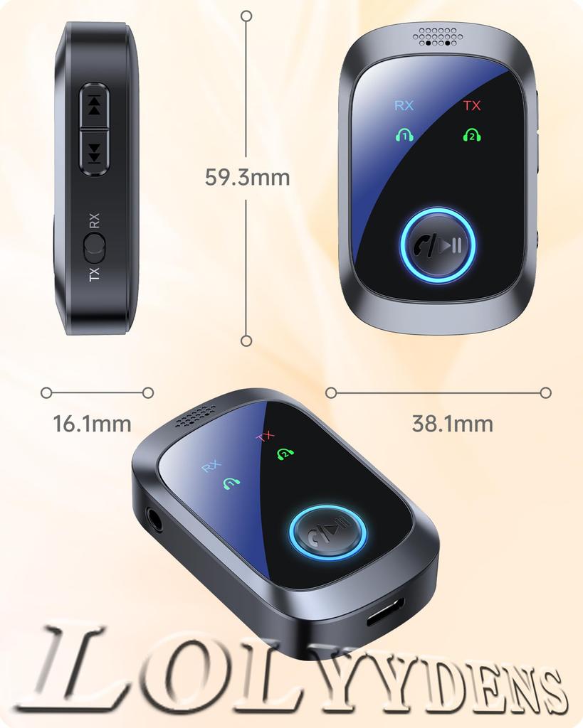 [New for 2025] LOLYYDENS Aux Bluetooth 5.4 Transmitter & Receiver, 2-in-1, Ultra-Small Bluetooth Transmitter and Receiver, Low Latency, Hands-Free