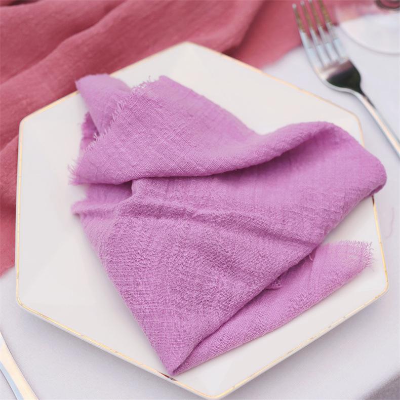 6pcs 32x32cm 100% Cotton soft beige Gauze C Wedding Napkins Reusable Blue Trim Tea Towel Rustic Retro Burrs napkins For Dinner,Party,Weddings