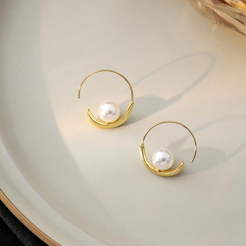 

Французские ретро жемчужные геометрические серьги-кольца высокого класса для женщин