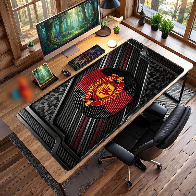 Tappetino Mouse Grande Stampato Manchester United, Tappetino da Scrivania Morbido in Gomma Antiscivolo per Gaming, Decorazione per Ufficio, Laptop, Computer