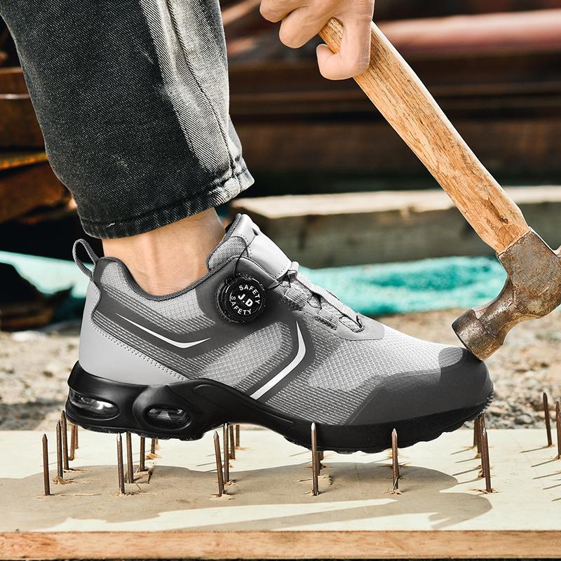 

Мужская и женская защитная обувь со стальным носком, вращающаяся кнопка, устойчивые к проколам рабочие кроссовки, дышащая, противоударная, противоударная, строительная защитная обувь 47 серый