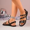 Mode Damen Sandalen Sommer Neu Flach Runde Spitze Nieten Dünner Riemen Schnalle Schuhe Damen Lässig Bequem Leicht Weiche Sohle Sandalen Damen