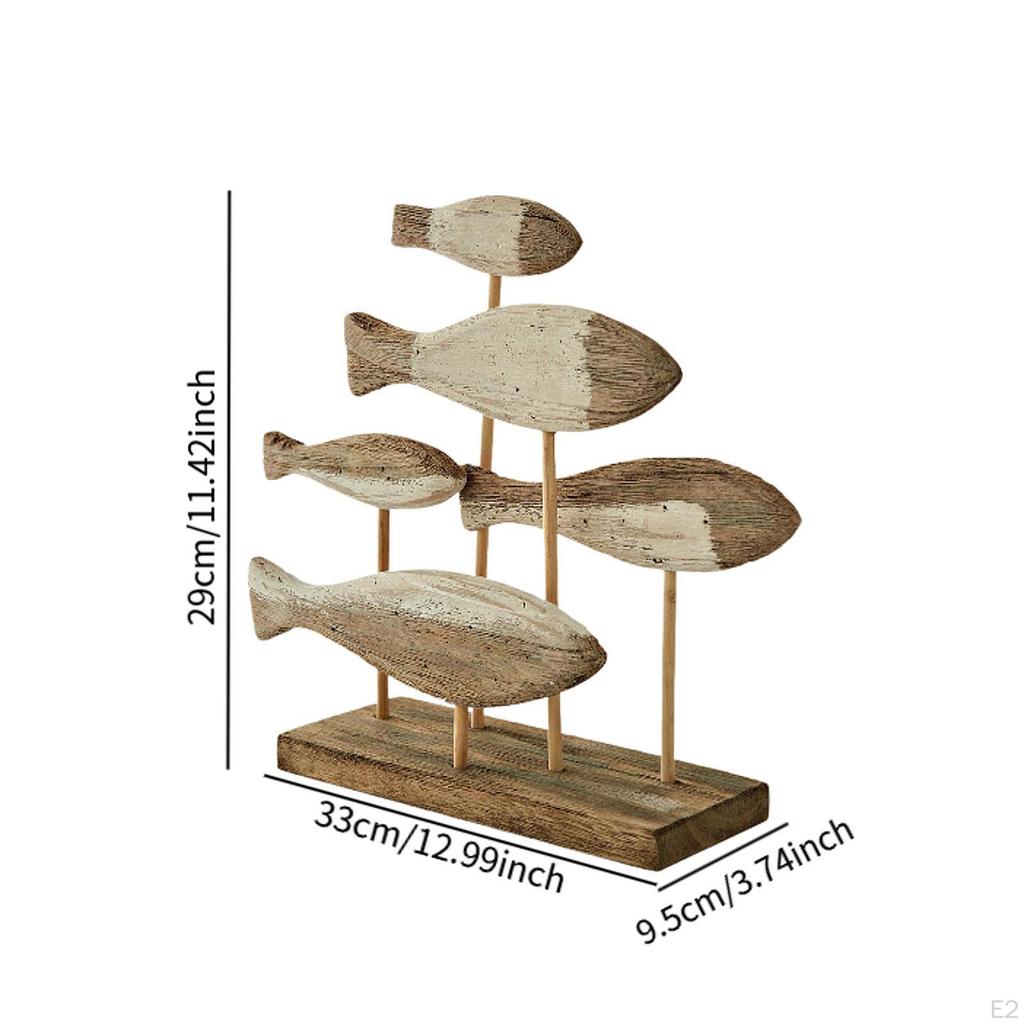 Fish Statue Animal Sculpture Decorative Artwork Gift Figurine Wooden Ornament for Bookshelf Hallway