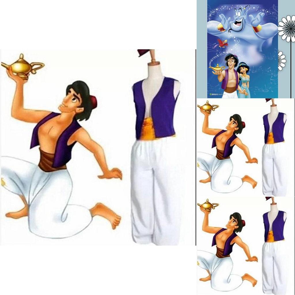 Stunning Aladdin Cosplay Magic Lamp Prince Aladdin Costumes With Purple Vest And Hat