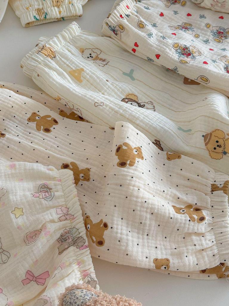 Ten-Color Cartoon Cotton Gauze Mosquito Repellent Pajama Pants for Boys & Girls - 100% Pure Cotton, Thin Summer Style