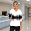 Women's Floral Print V Neck Medical Scrub Top with Pockets Side Slits Three Quarter Sleeve Nurse Uniform Shirt for Healthcare Professionals