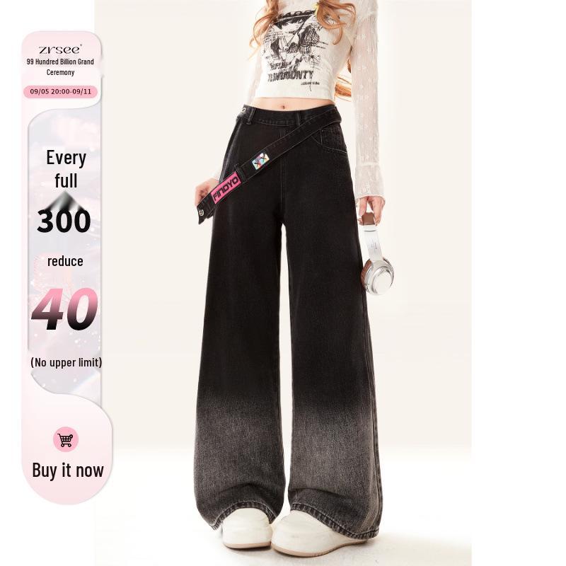 Gradient Side-Zip High-Waist Wide-Leg Jeans for Women - Autumn Collection