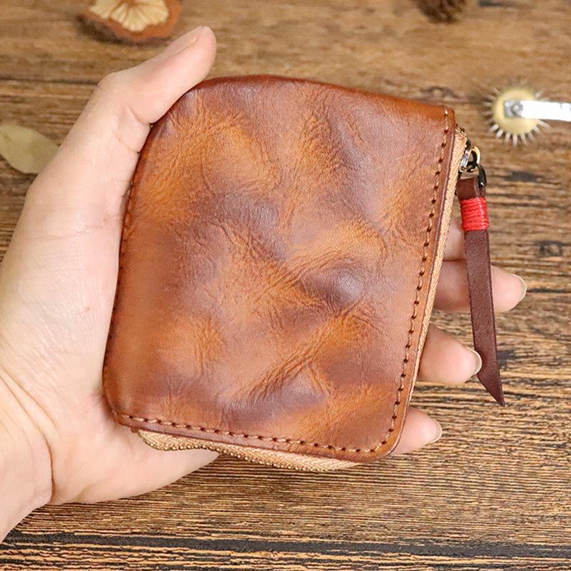 First Layer Cowhide Coin Purse, Women's Zipper Coin Purse, Hand Polished and Used Vegetable Tanned Leather Coin Purse