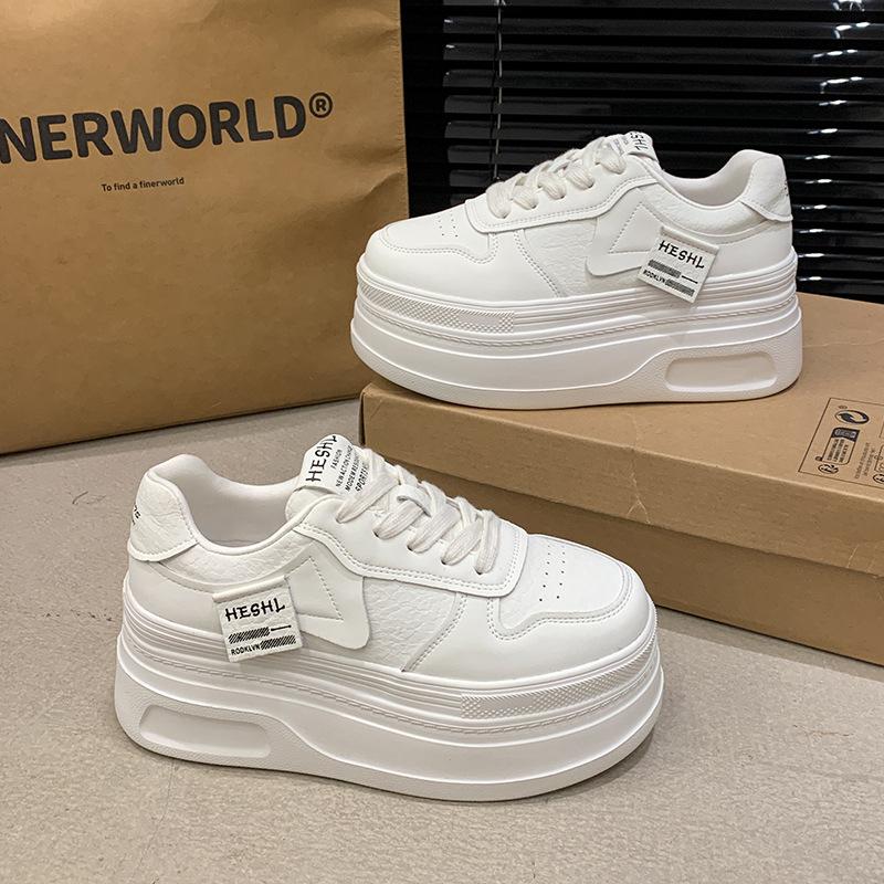 8CM thick-soled heightening shoes women's 2025 spring new Korean version versatile lace-up air force white shoes casual shoes board shoes