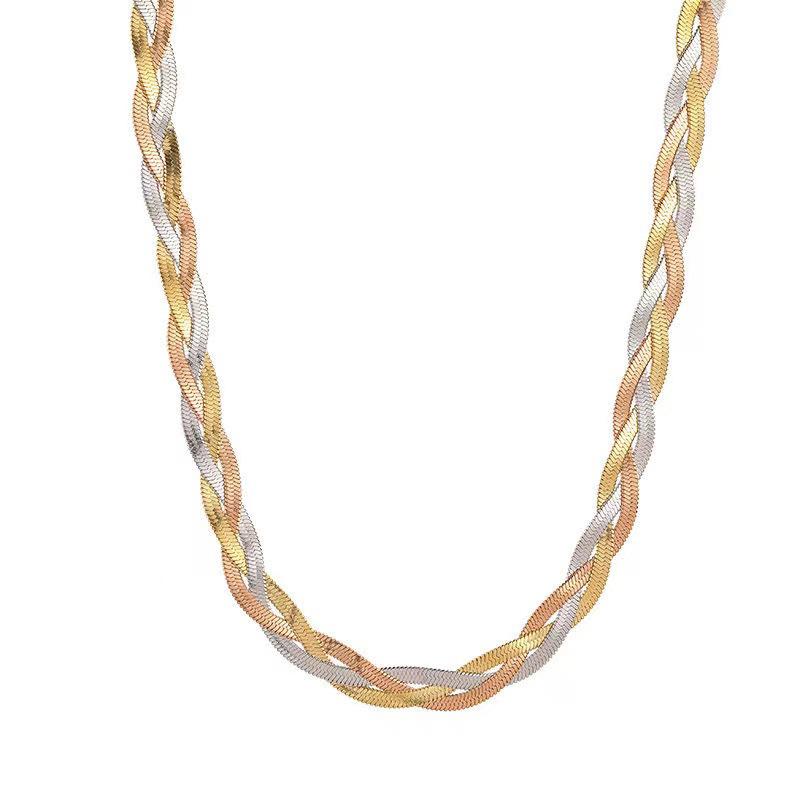 Flat Snake Chain Three-Color Hand-Woven Necklace Wind Titanium Steel Gold Snake Bone Chain Diy Collarbone Chain Tide
