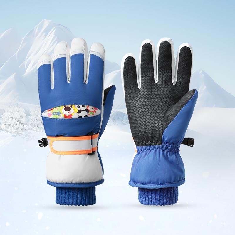 7-12 Years Old Winter Waterproof Snowboard Snow Insulate Warm Touch Screen Cold Weather Kids Ski Gloves One Size синий