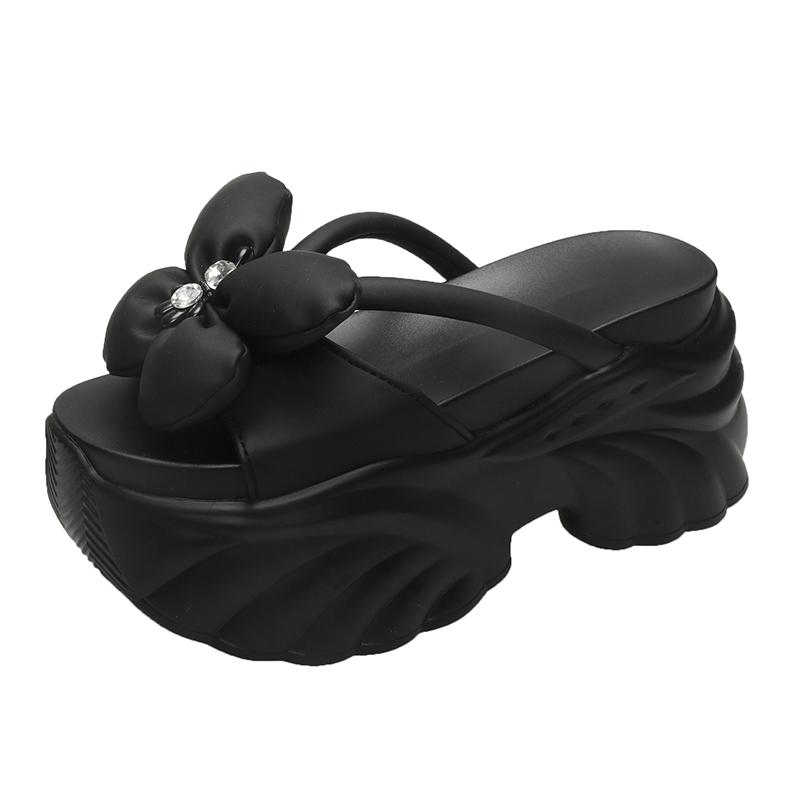 

Модные шлепанцы на платформе 9 см, женские сандалии с бантом на толстой подошве, женские массивные шлепанцы, новые летние повседневные пляжные шлепанцы, zapatos mujer 34 чёрный