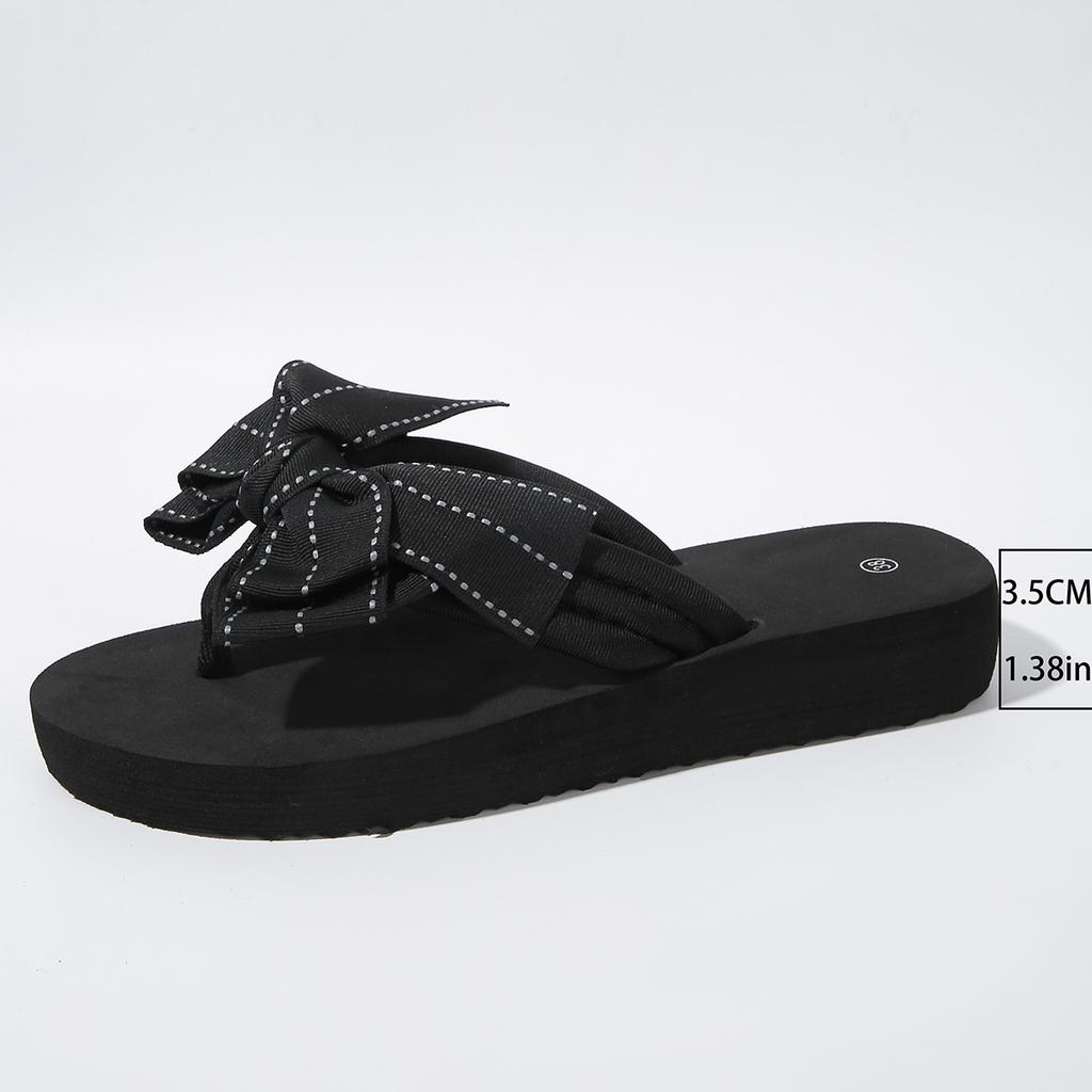 Women's Slope Heel Sandals Summer New Round Head Toe Butterfly Knot Thick Sole Anti-slip Wear-resistant Slippers